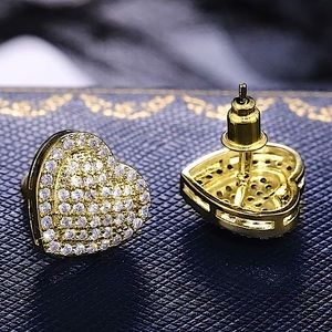 Gold Zircon Pave Heart Stud Earrings